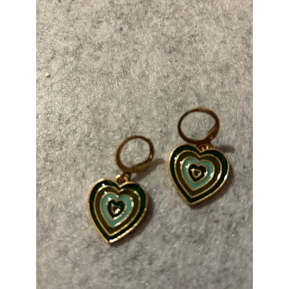 Earrings Green Aqua‎ Enamel Charms